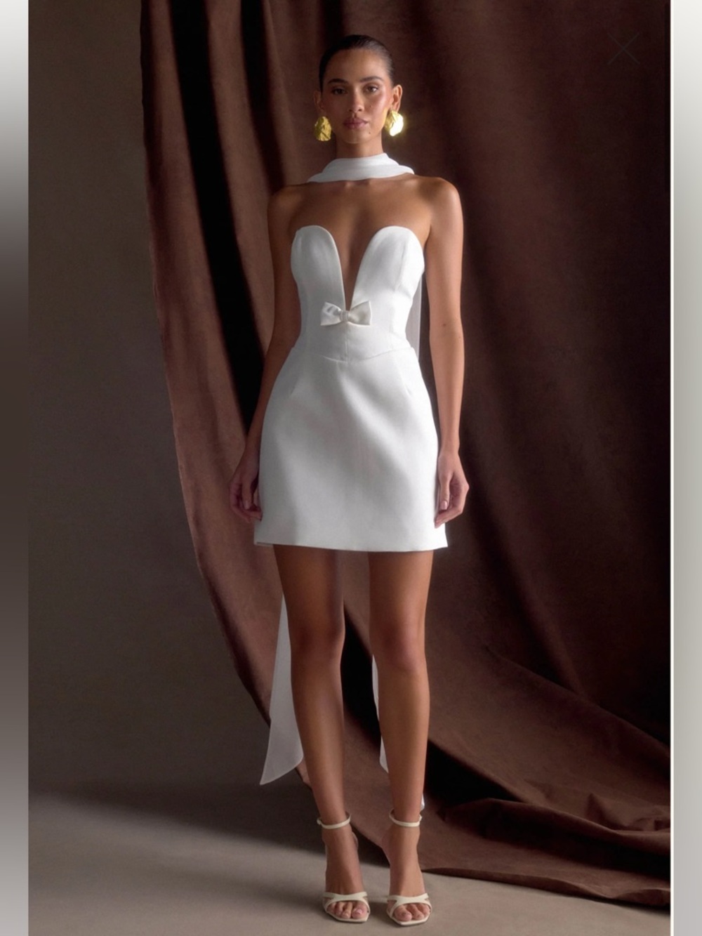Meshki Orellia White Strapless Mini Dress with Bow Detail